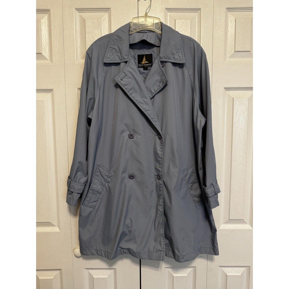 Misty Harbor Vintage Blue Rain Jacket Double Breasted L Button Pockets